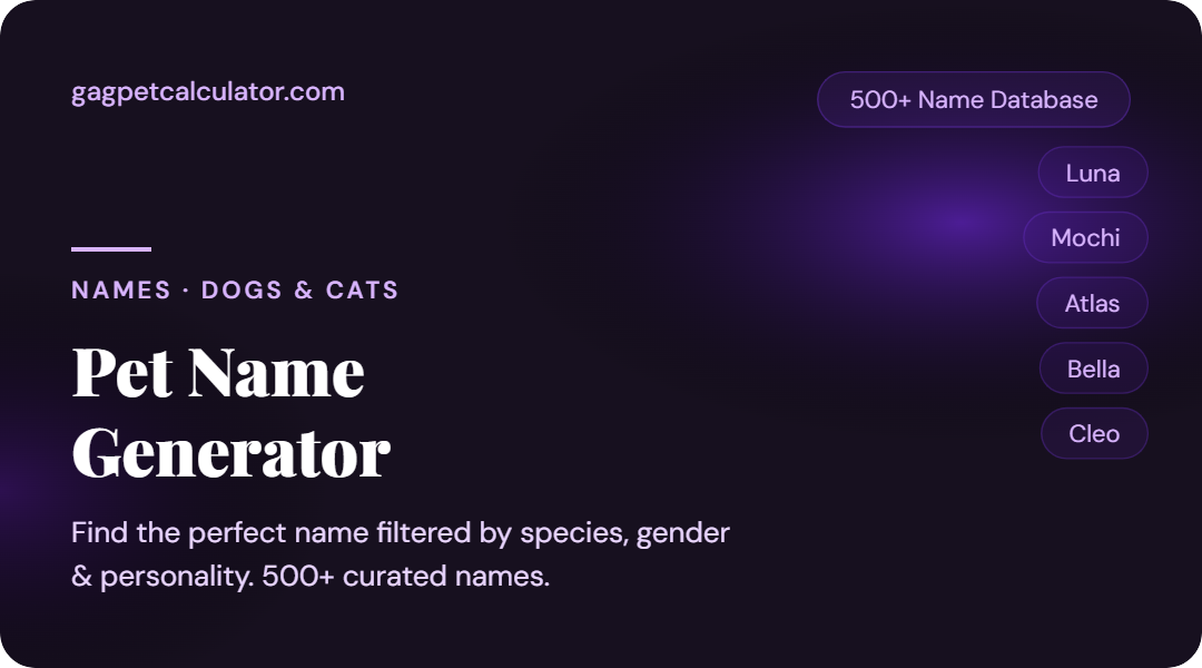 Generate perfect names for your new dog or cat. Filter by species, gender, personality style and breed for personalised suggestions. 